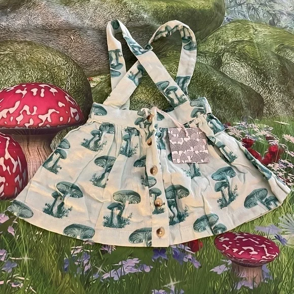 Kate Quinn Toddler Suspender Skirt, Blue Wild Mushroom, Size 18-24m, NWT - Picture 4 of 7
